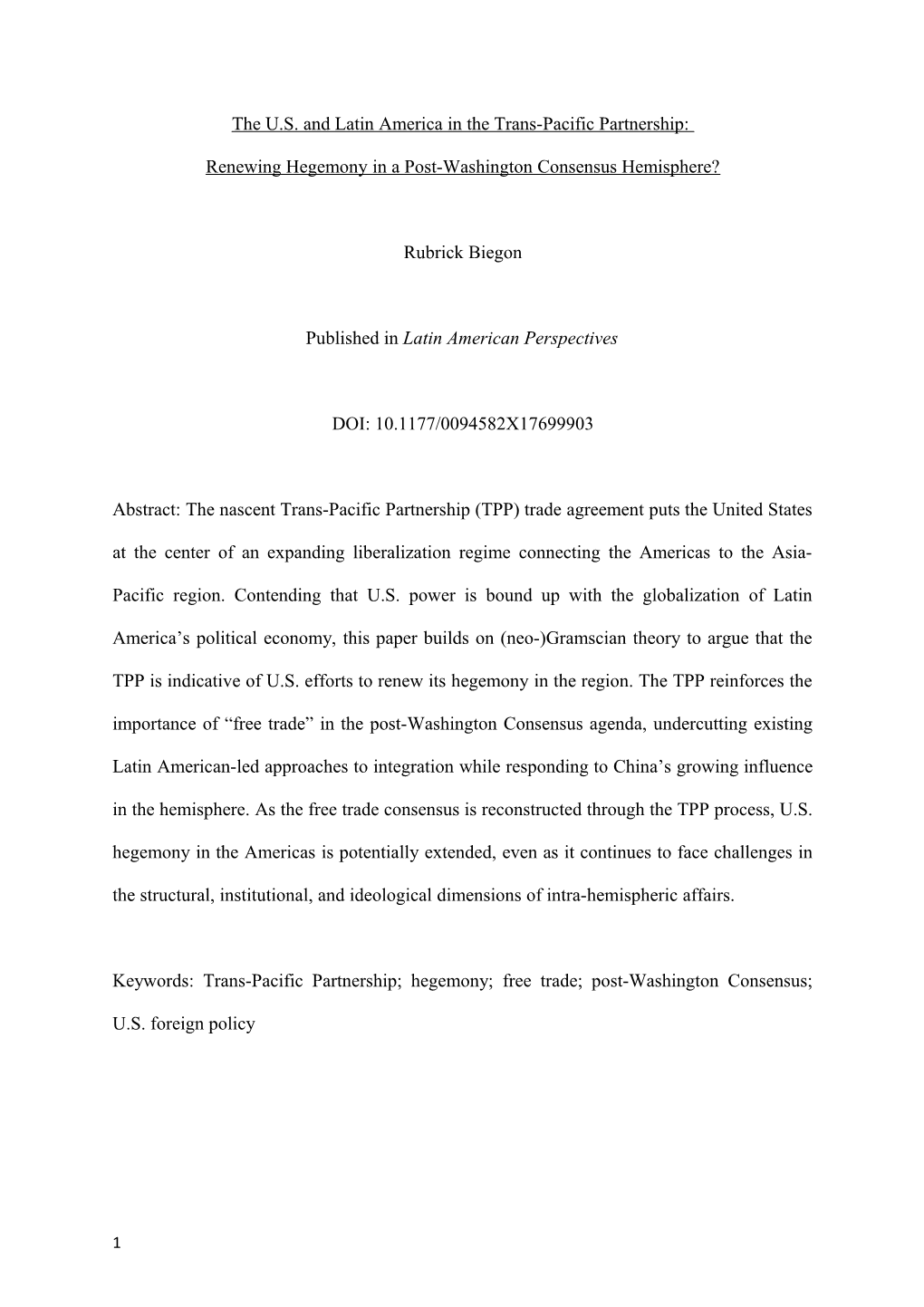 The U.S. and Latin America in the Trans-Pacific Partnership