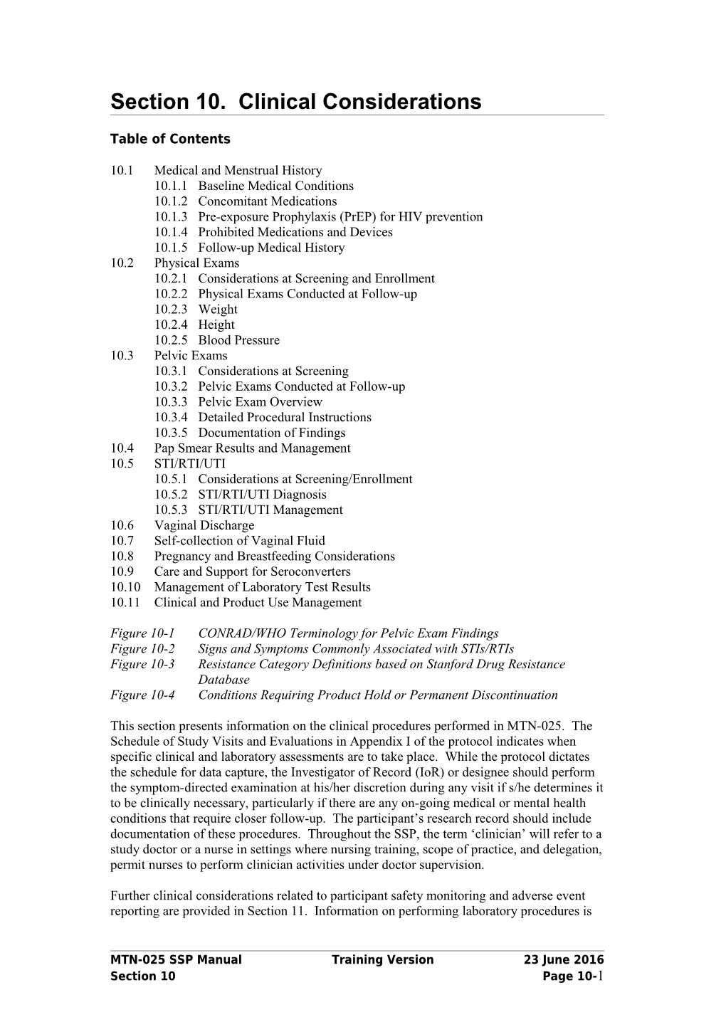 Section 10. Clinical Considerations