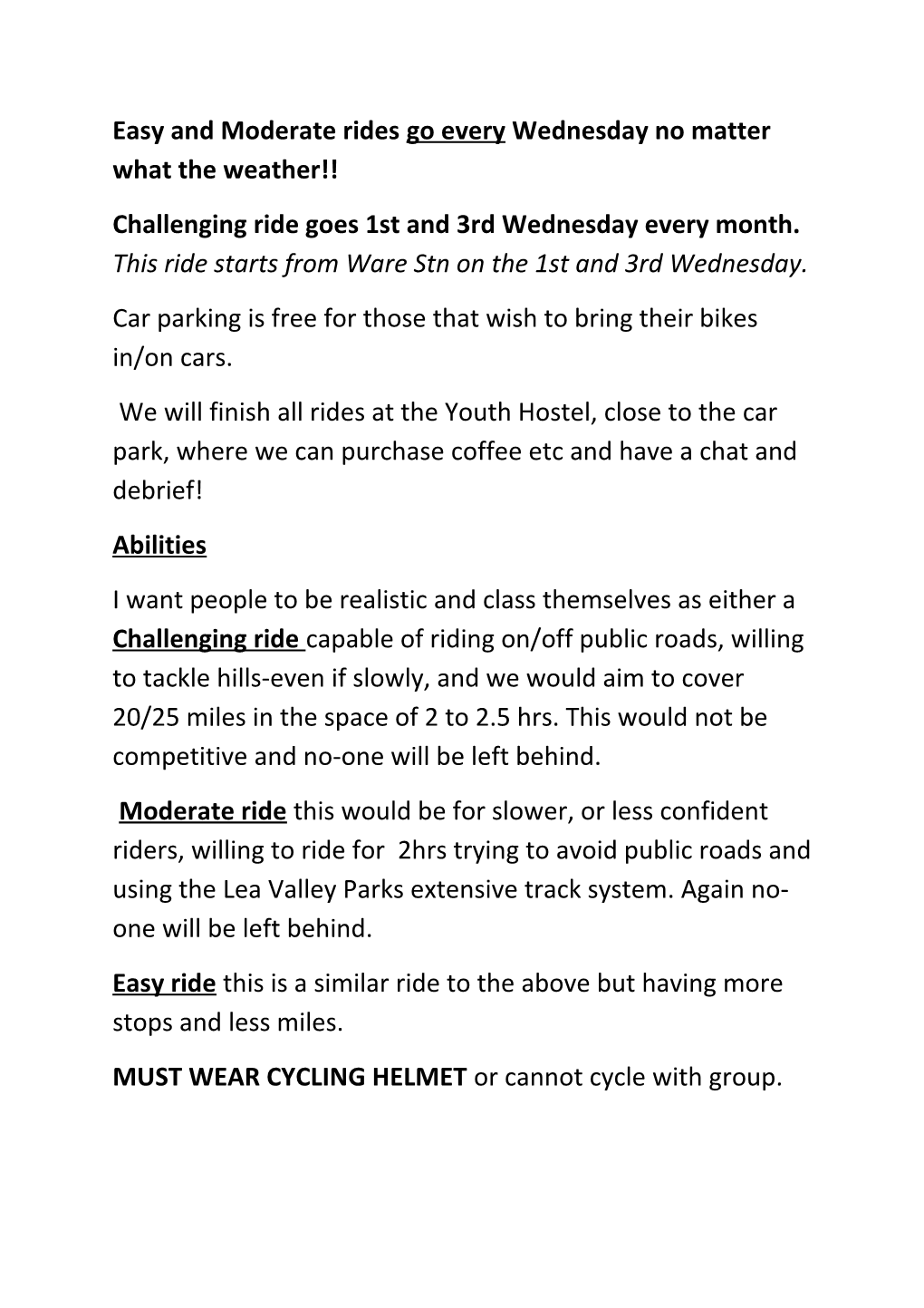 Cheshunt U3a Cycle Group Info Sheet