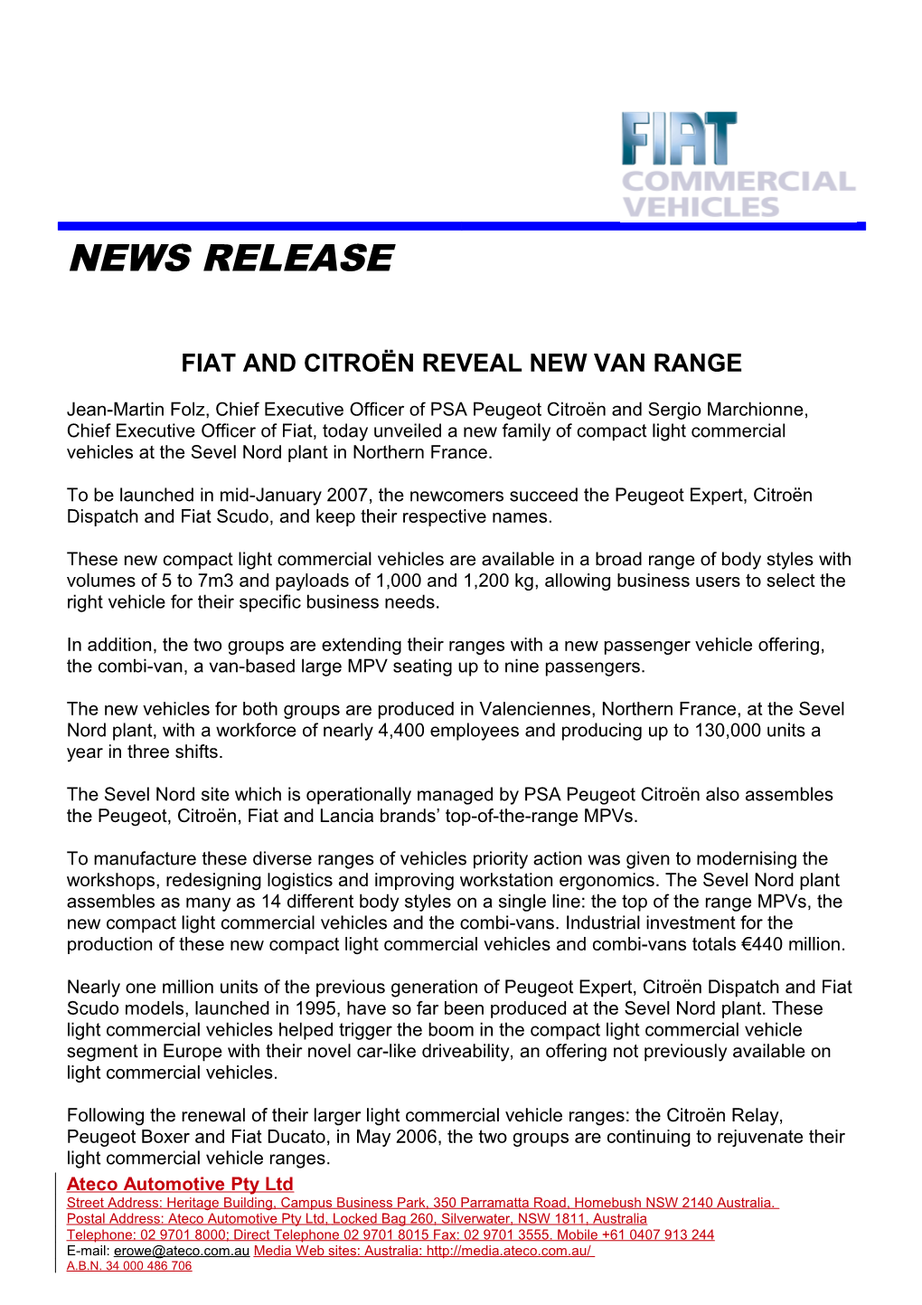 Fiat and Citroën Reveal New Van Range