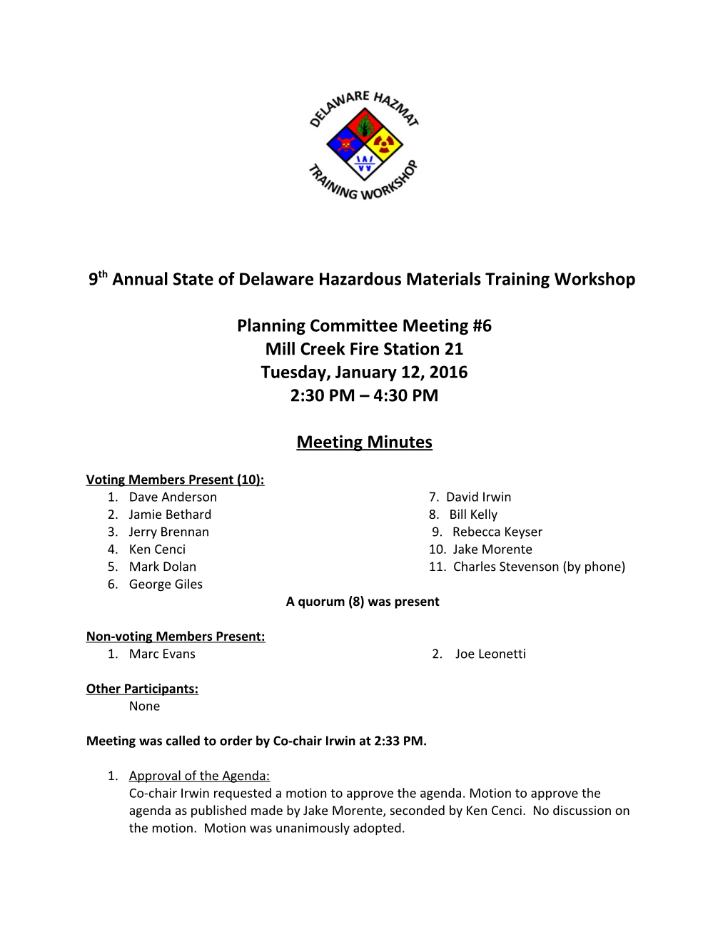9Th Annual State of Delaware Hazardous Materials Training Workshop