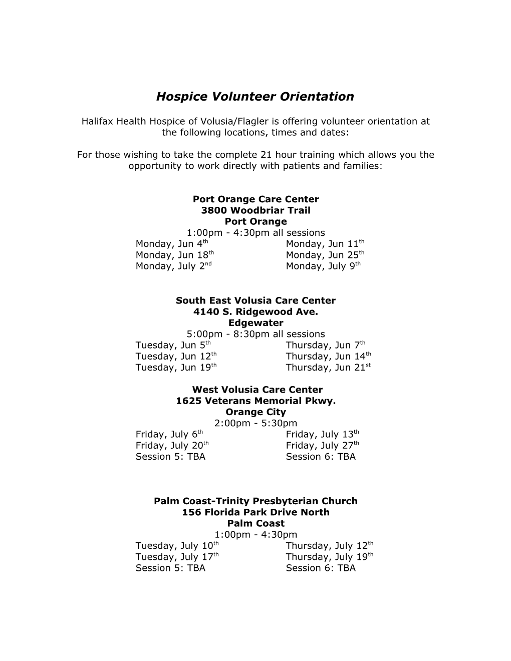 Hospice Volunteer Orientation