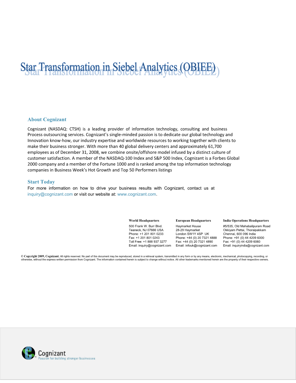 Star Transformation in Siebel Analytics(OBIEE)