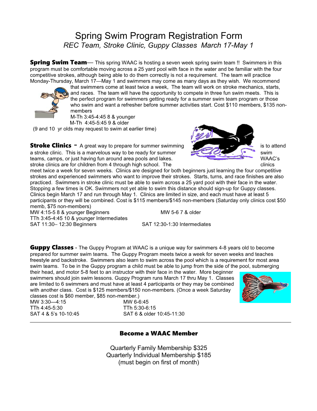 Spring Swim Program Registration Form