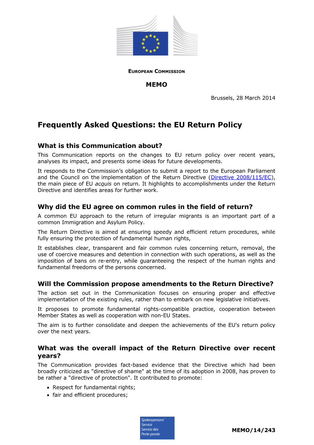 Frequently Asked Questions: the EU Return Policy