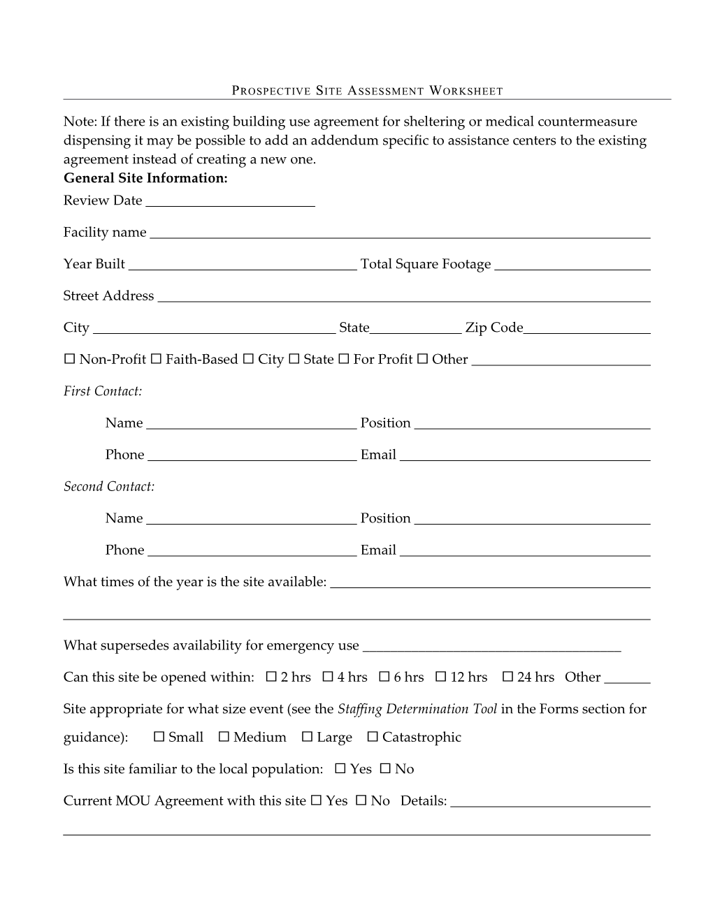 Prospective Site Assessment Worksheet