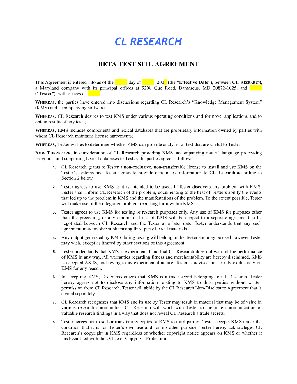 Beta Test Site Agreement
