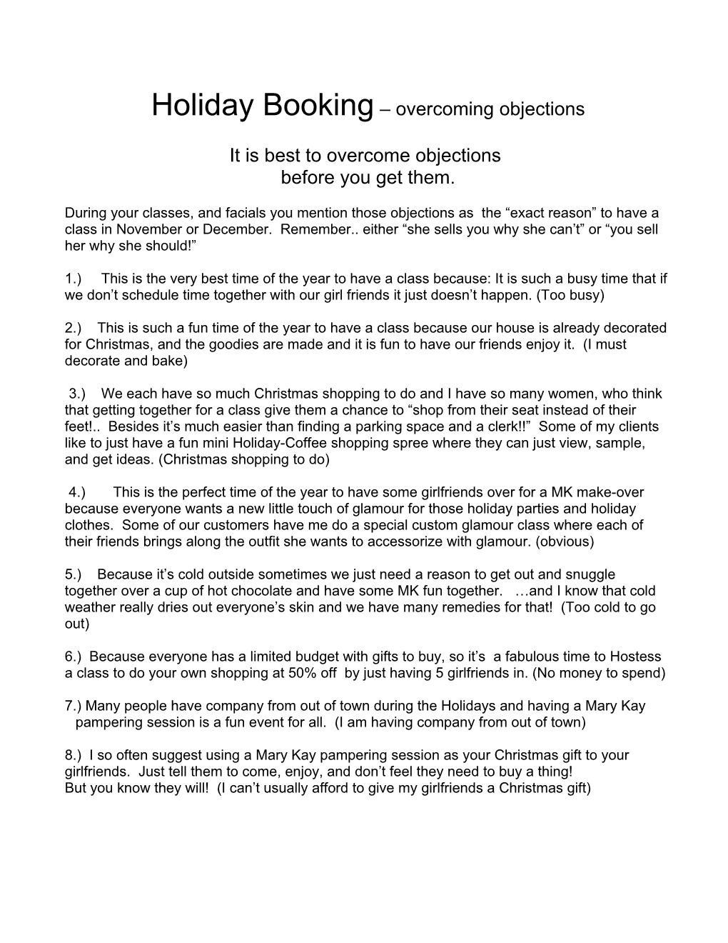 Holiday Booking Overcoming Objections