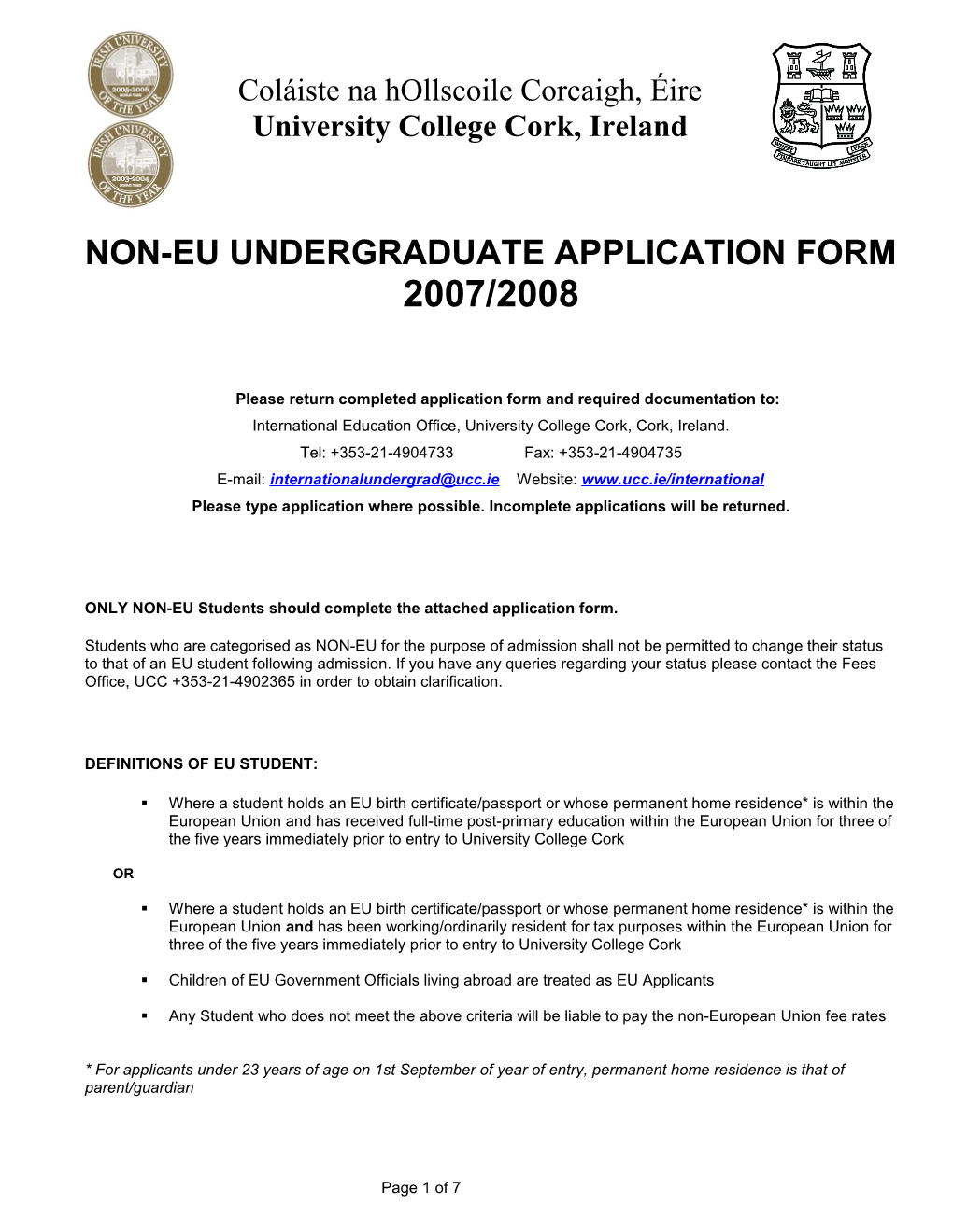 Non-Eu Undergraduate Application Form