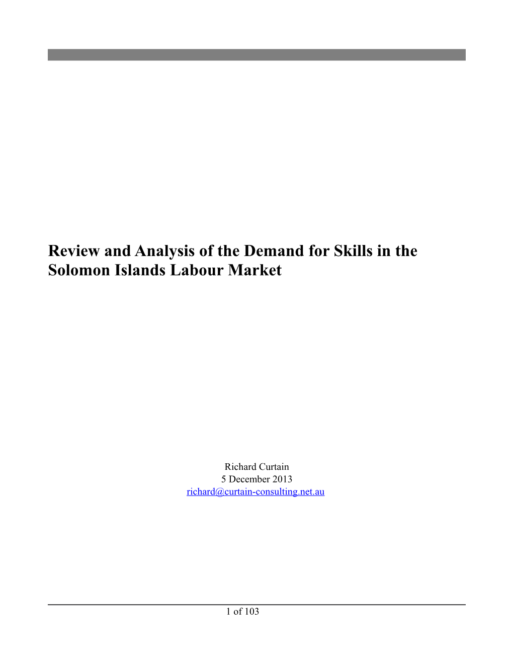 Review and Analysis of the Demand for Skills in the Solomon Islands Labour Market