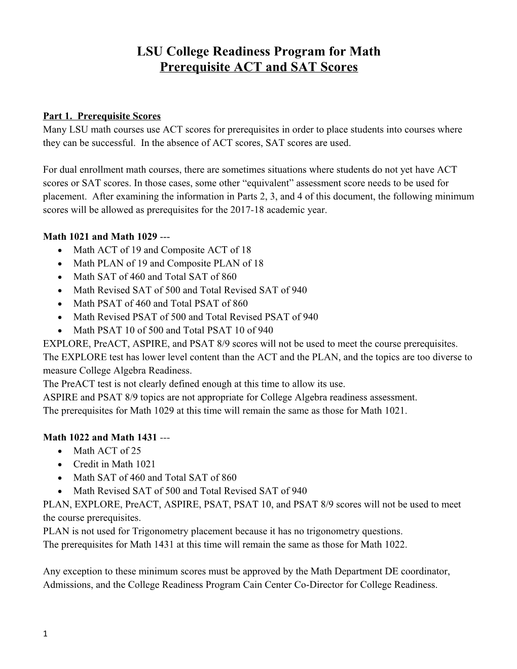 LSU College Readiness Program for Math