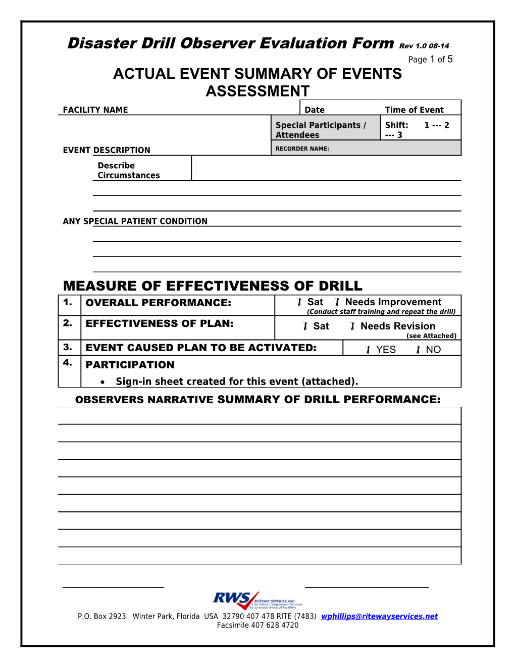 Fire Drill Instructor/ Observer Evaluation Form