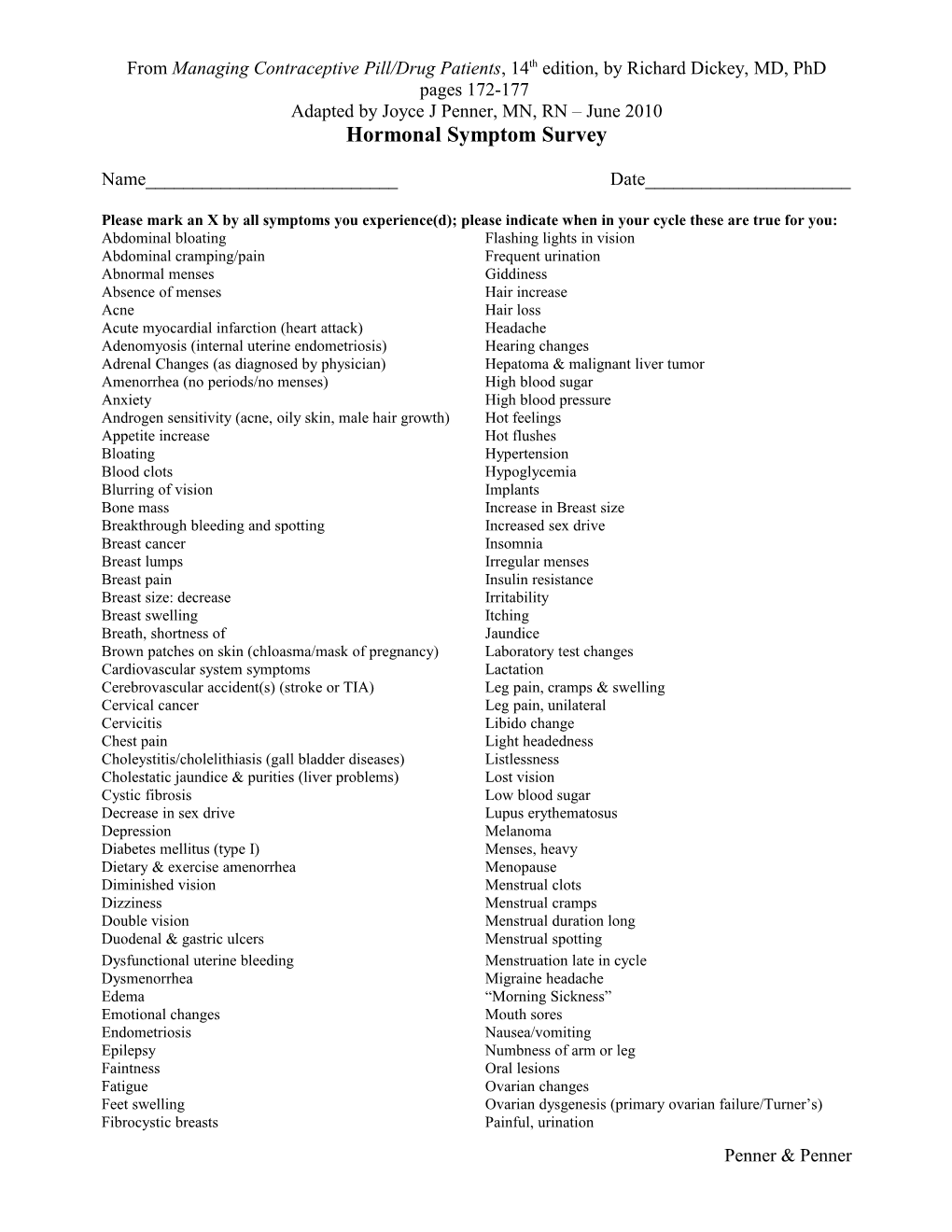 Hormonal Symptom Survey