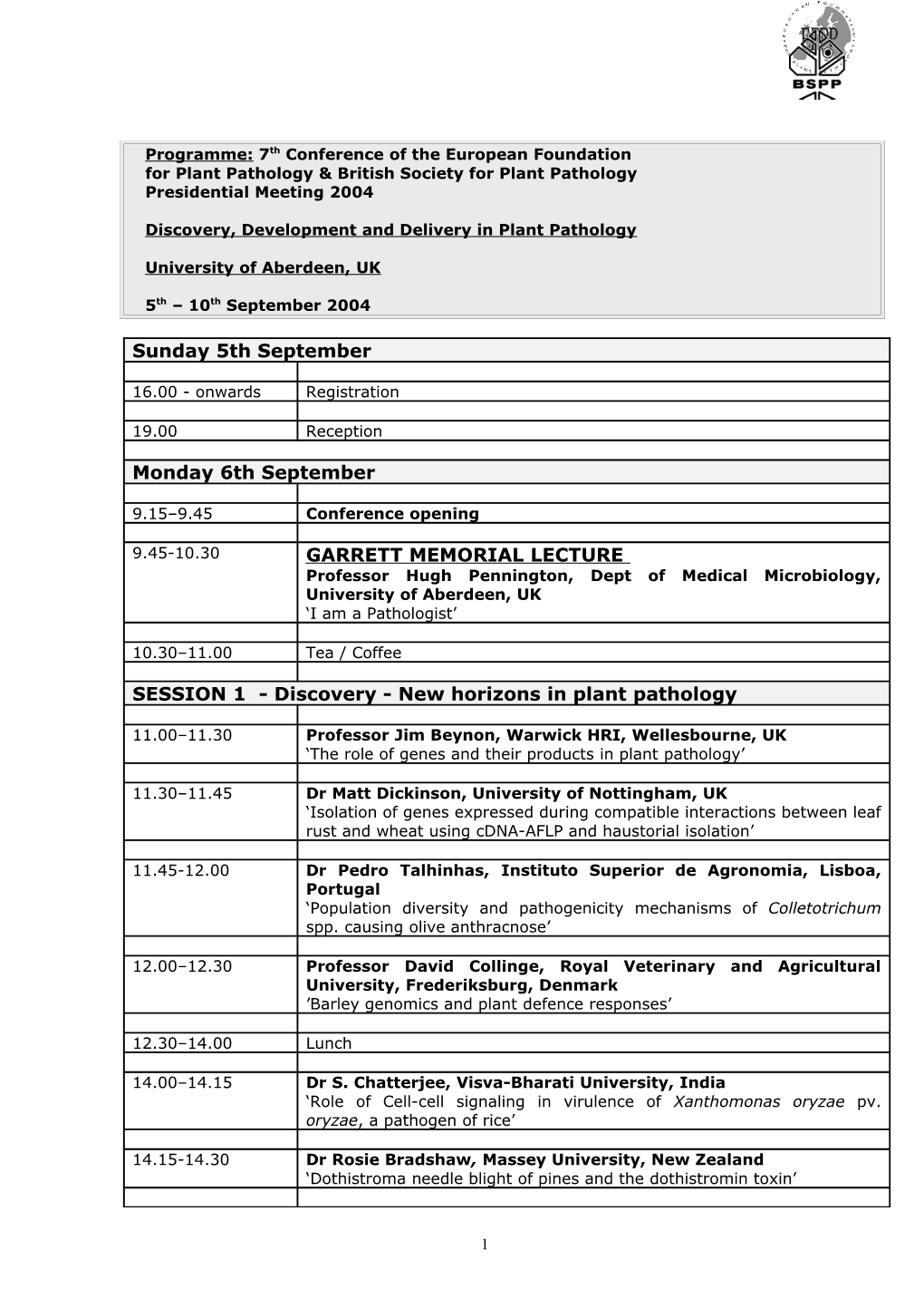 SESSION 1 - Discovery - New Horizons in Plant Pathology