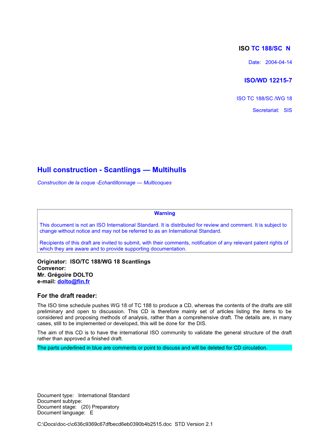 Hull Construction - Scantlings Multihulls