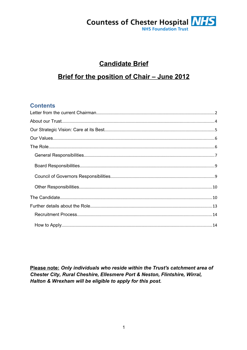 Brief for the Position of Chair June 2012