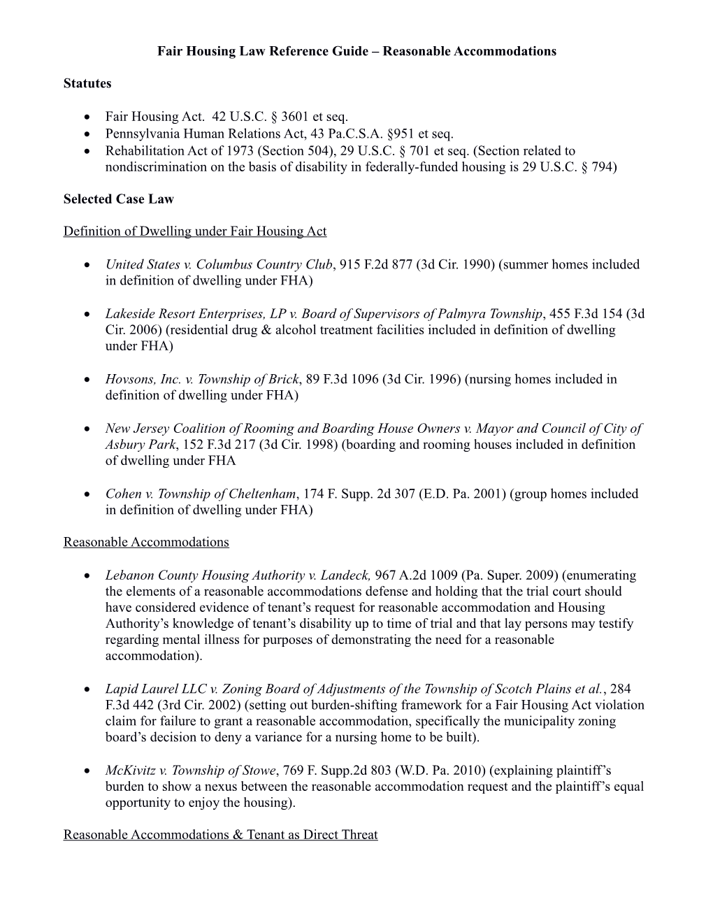 Fair Housing Law Reference Guide - Reasonable Accommodationspage 1 of 3