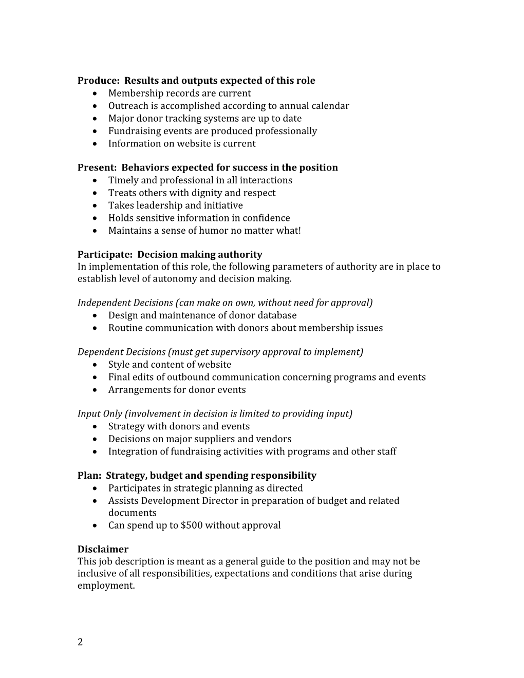 Job Description Worksheet