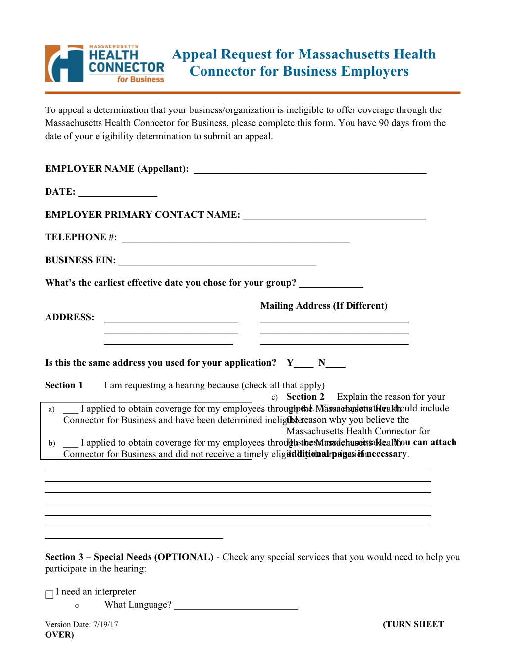 Employer Appeal Form