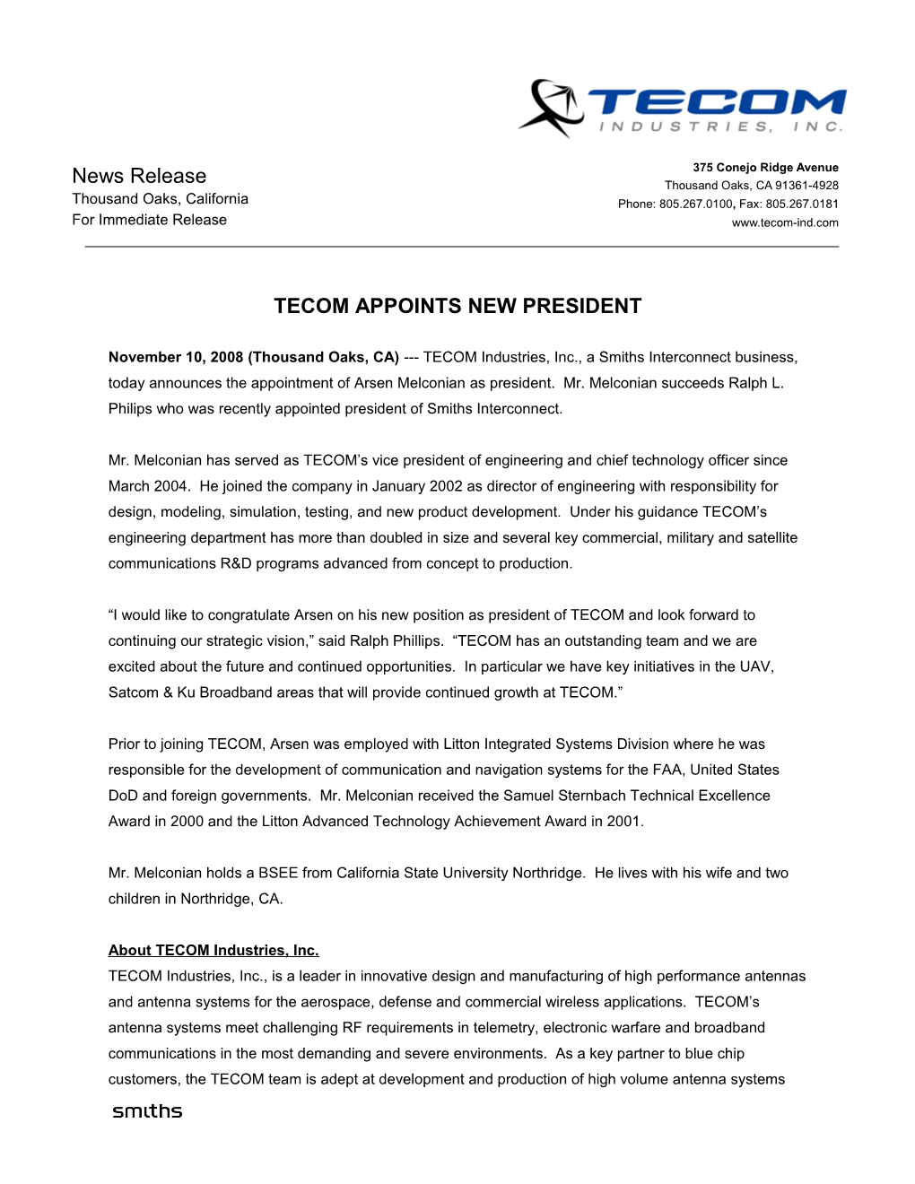 Tecom Appoints New President