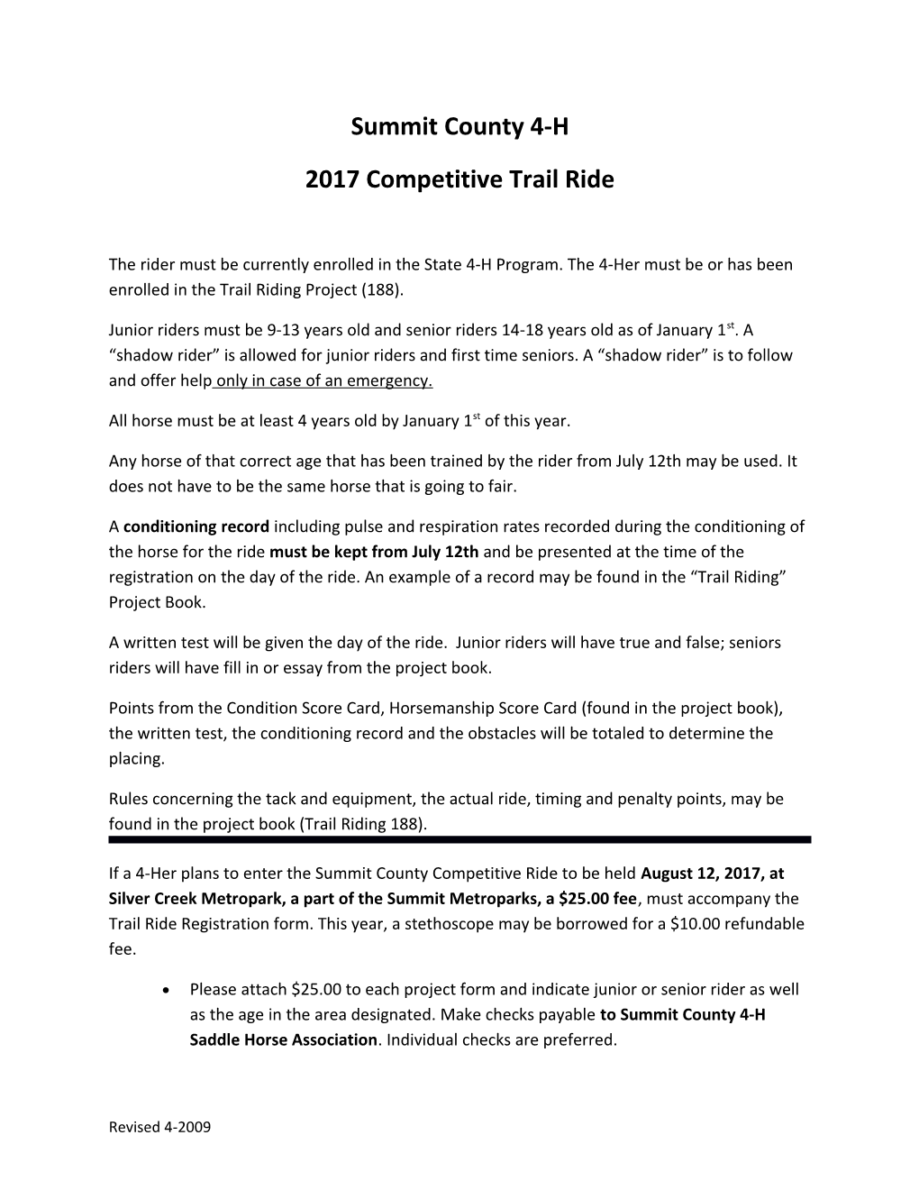 2013 Competitive Trail Registration Packet