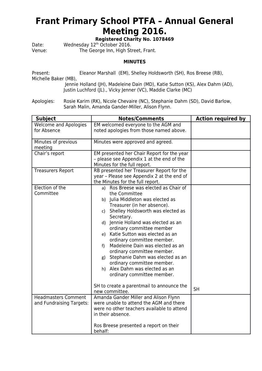 Frant Primary School PTFA Annual General Meeting 2016