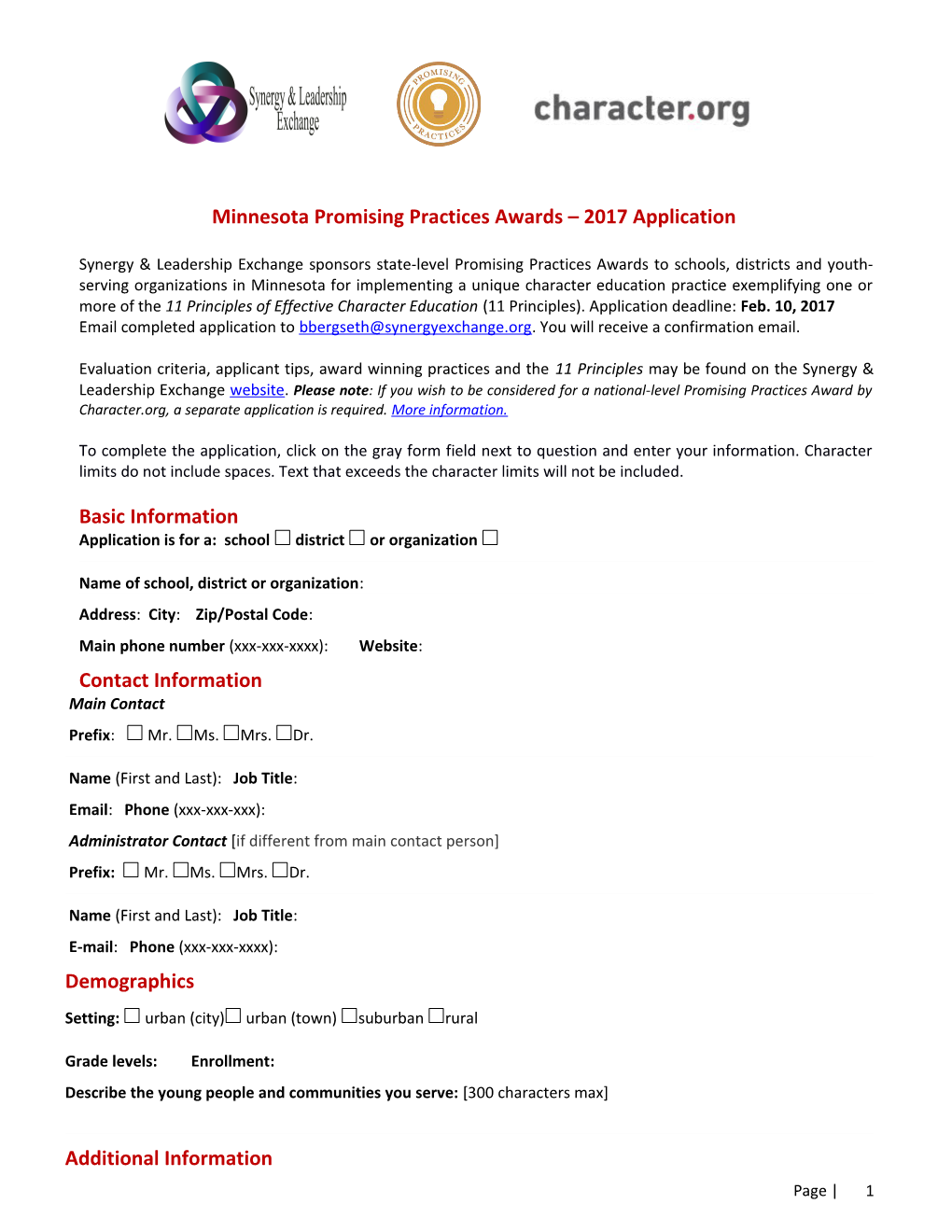 Minnesota Promising Practices Awards 2017 Application