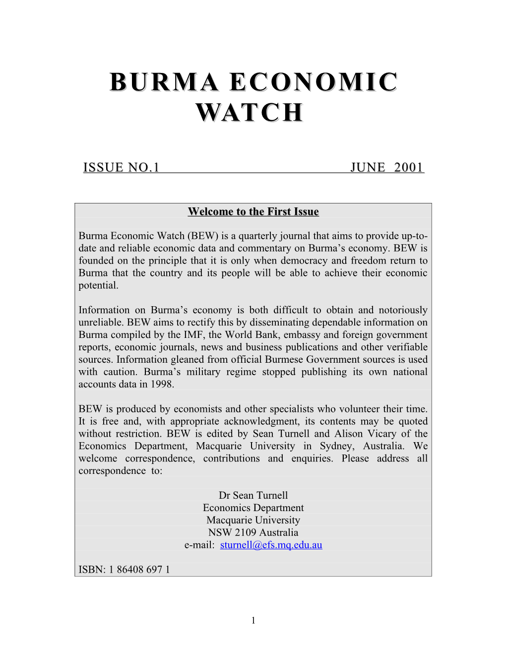 Burma Economic Watch