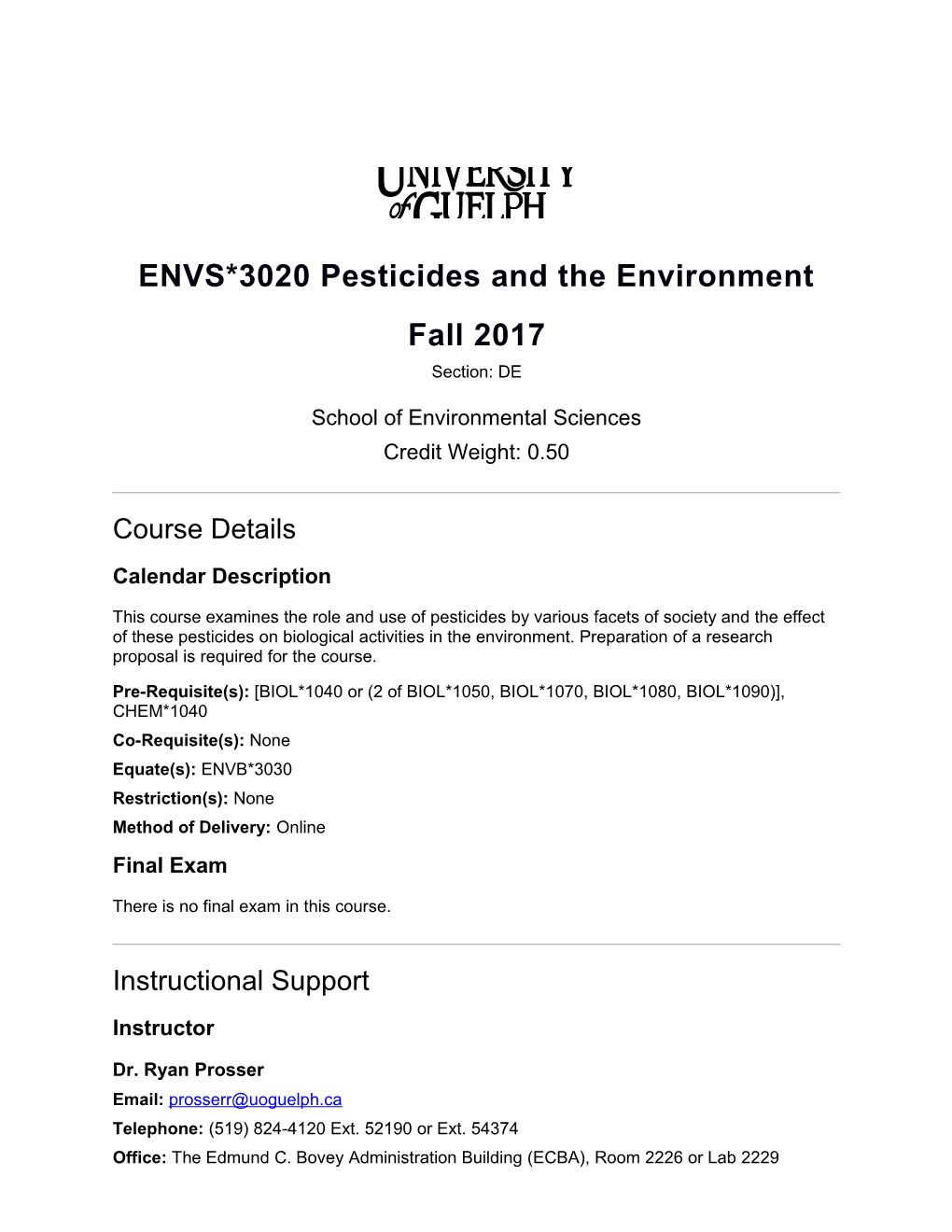 ENVS*3020 Pesticides and the Environment
