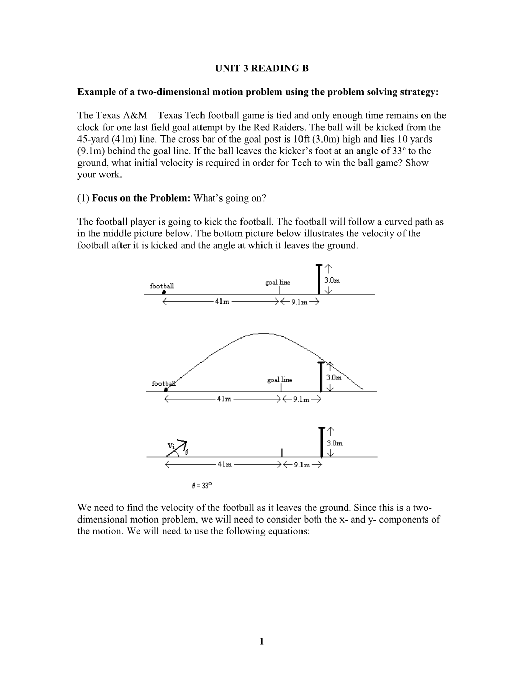 Example of a Two-Dimensional Motion Problem Using the Problem Solving Strategy