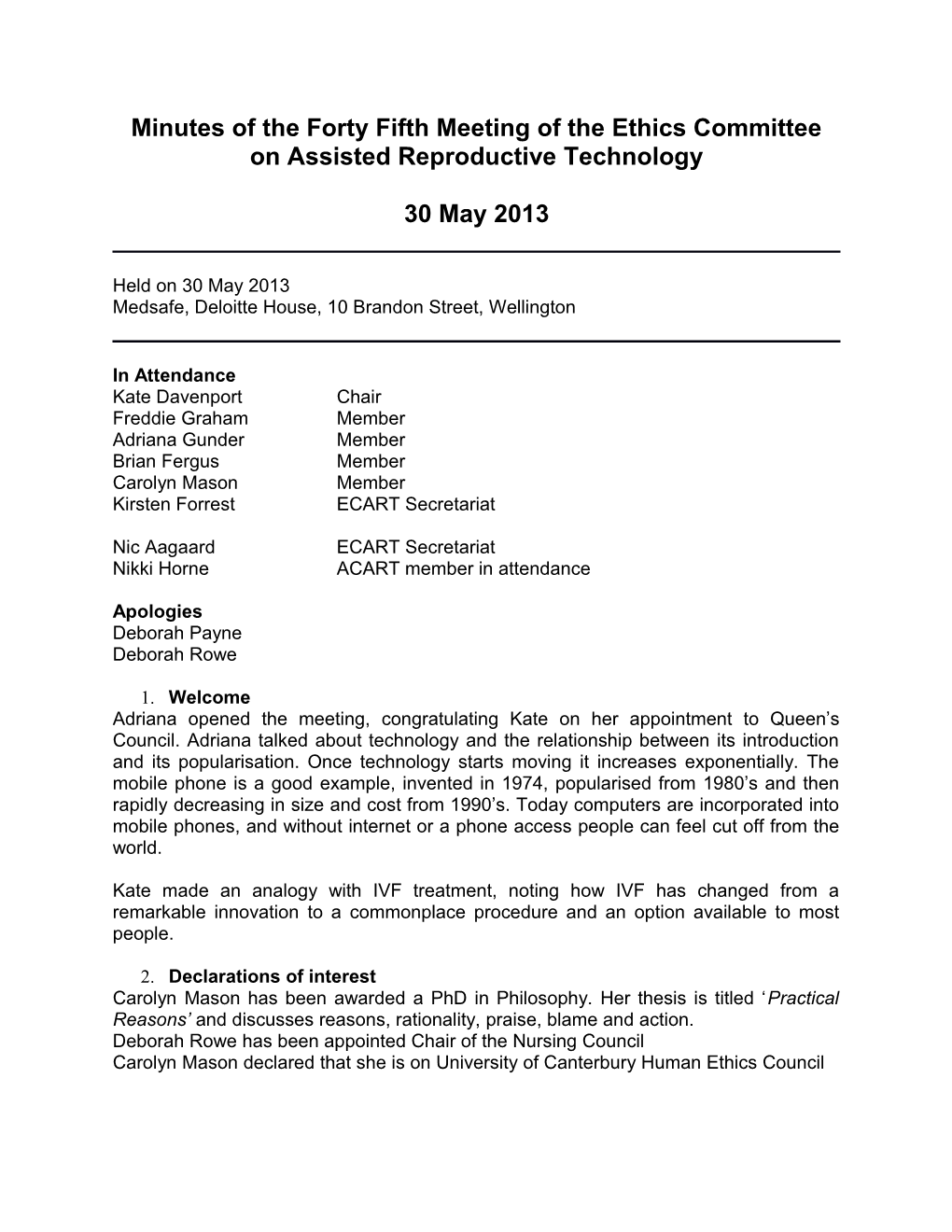 Minutes of the Forty Fifth Meeting of the Ethics Committee on Assisted Reproductive Technology