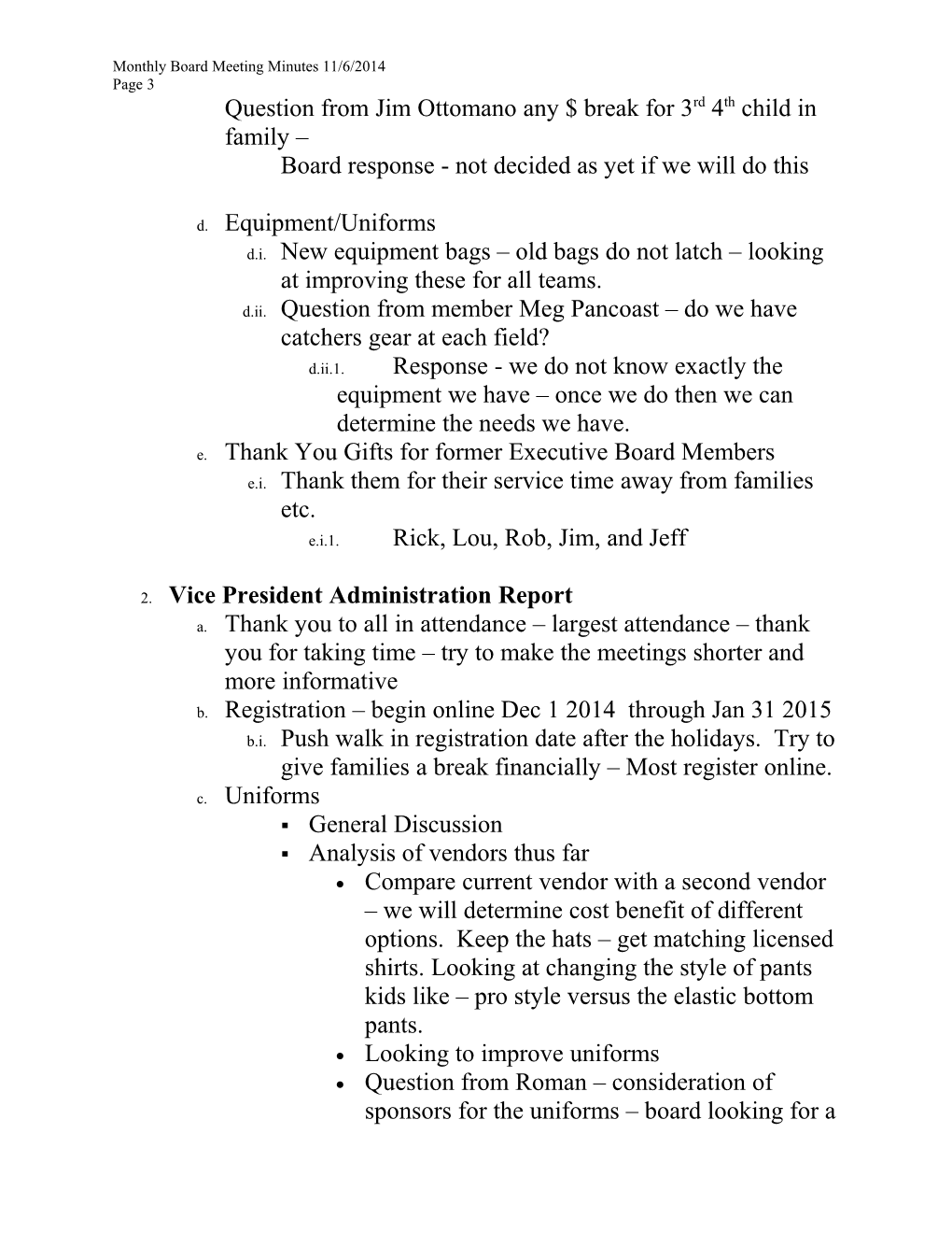 Monthly Board Meeting Minutes 11/6/2014