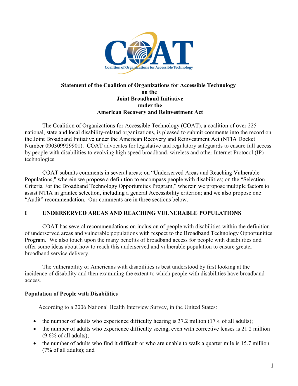 Statement of the Coalition of Organizations for Accessible Technology