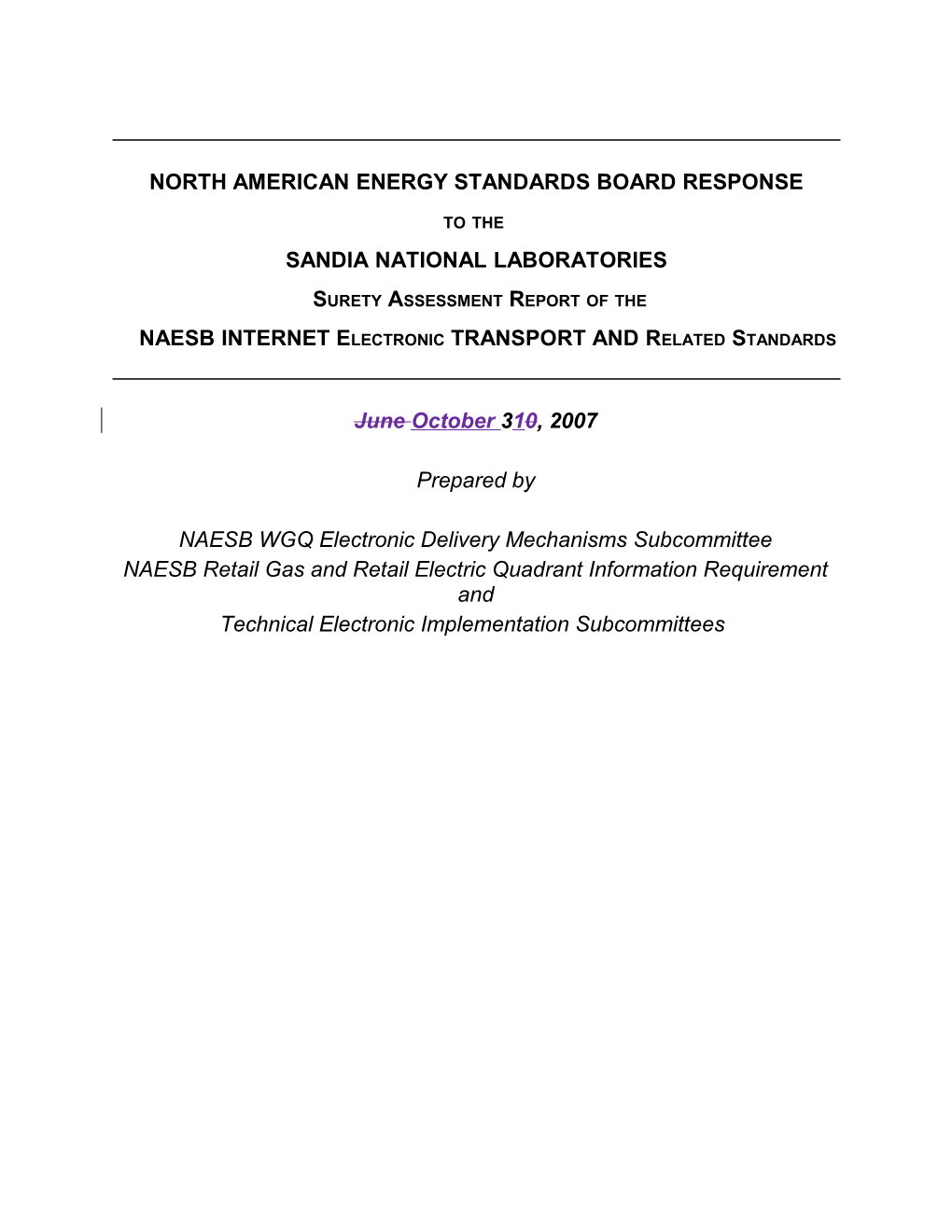 North American Energy Standards Board Response