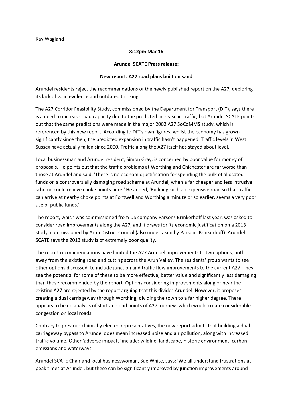 Arundel SCATE Press Release