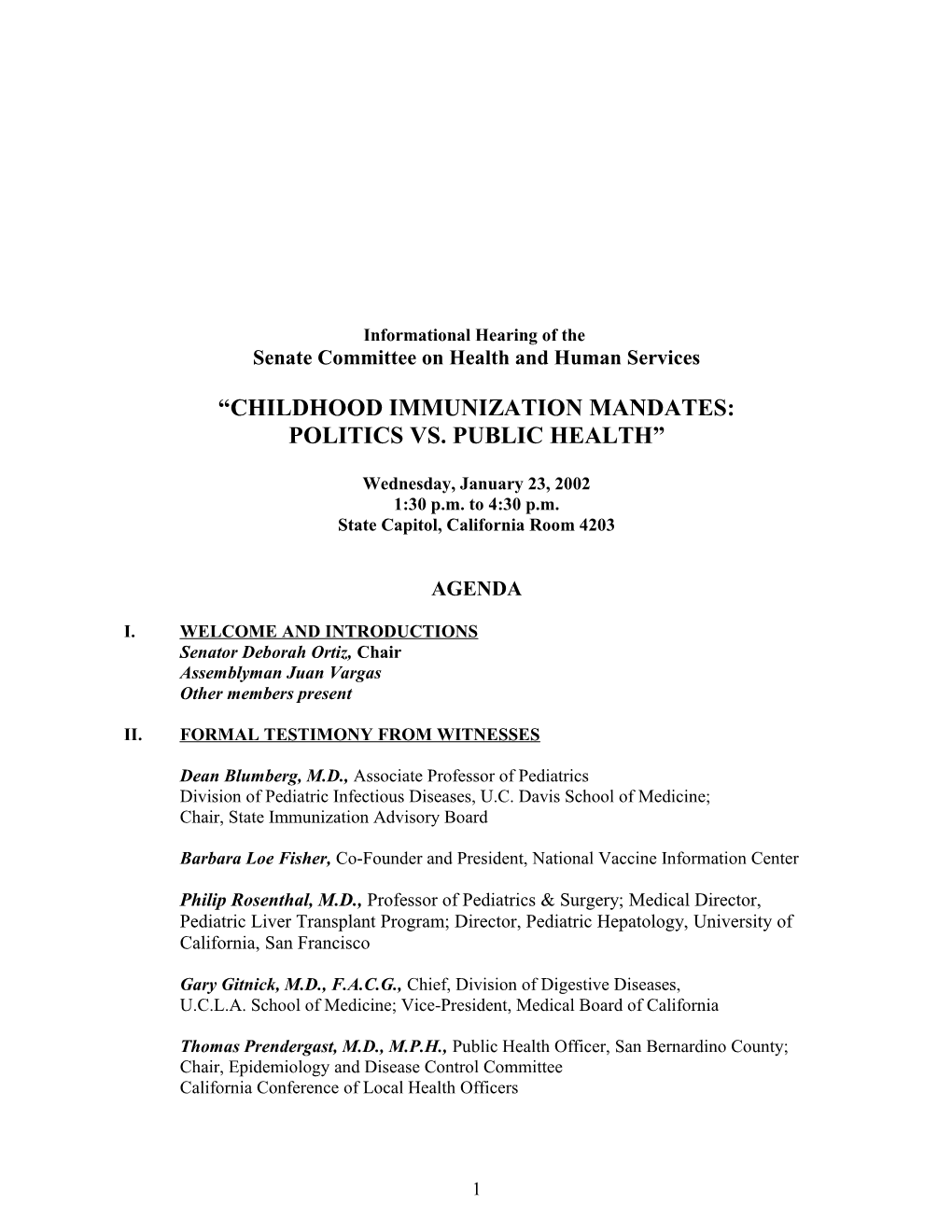 Vaccine Hearing Outline