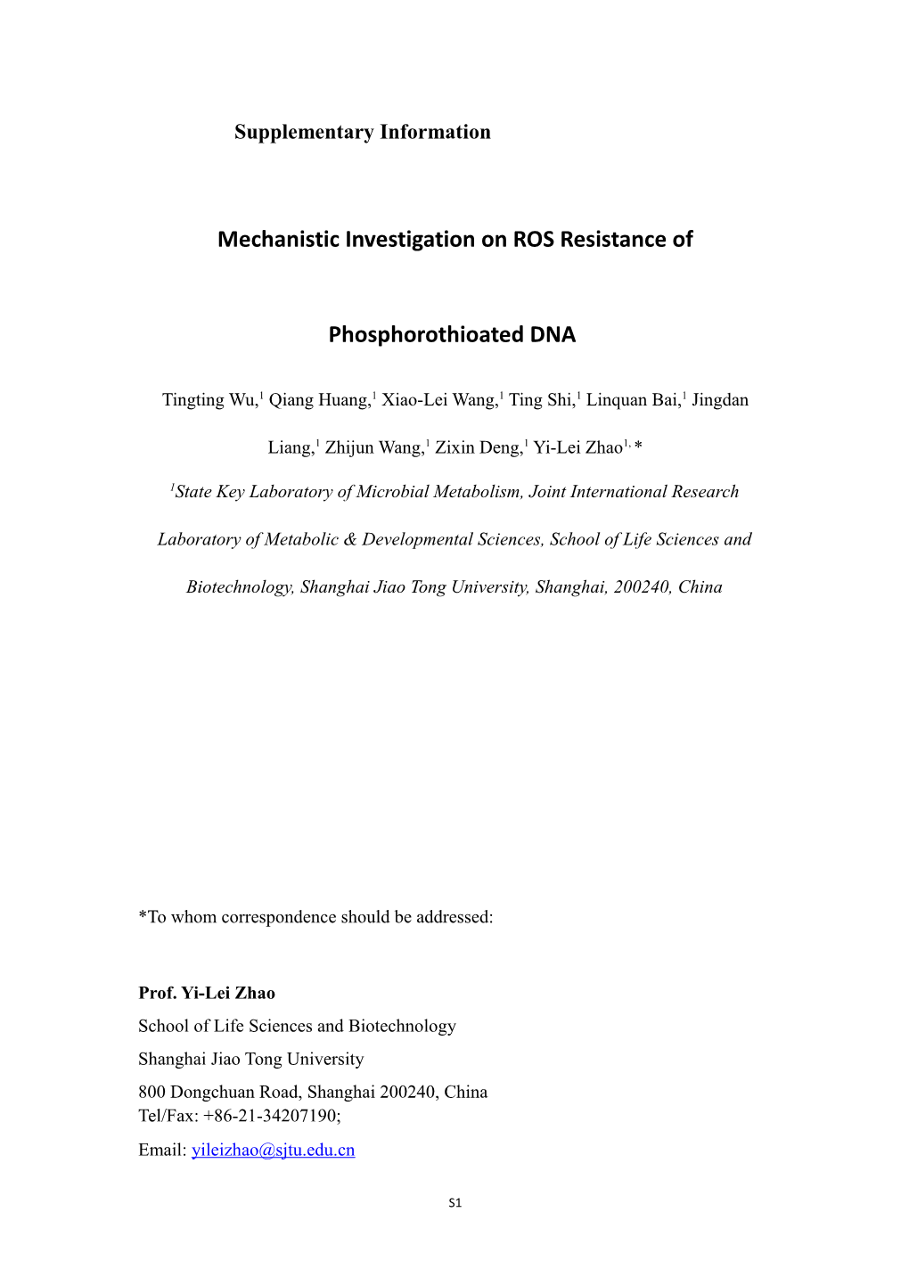 Mechanistic Investigation on ROS Resistanceof Phosphorothioated DNA