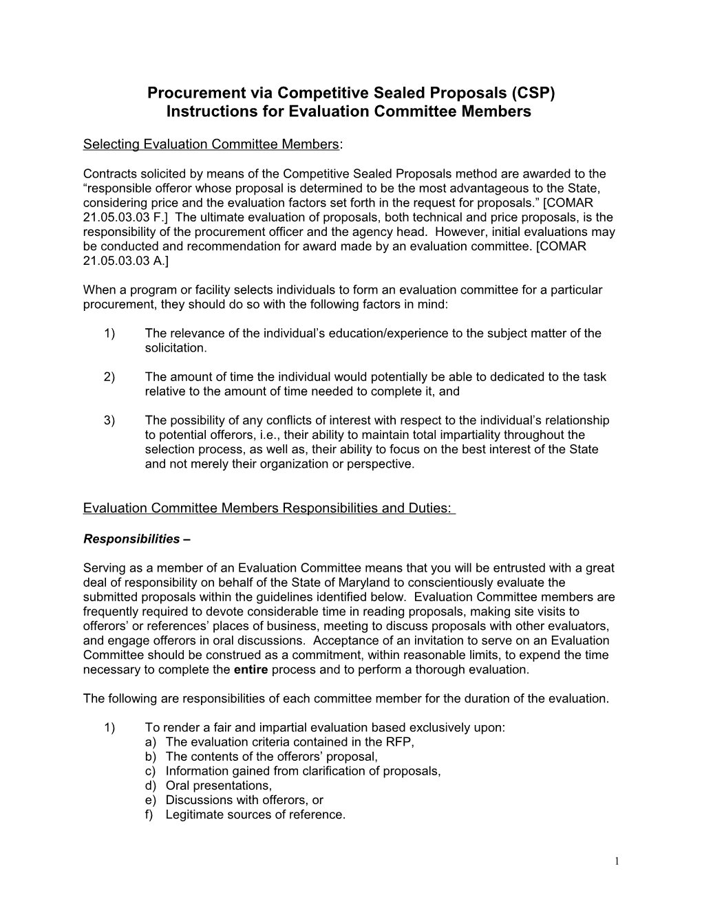 Instruction of Evaluation Committee