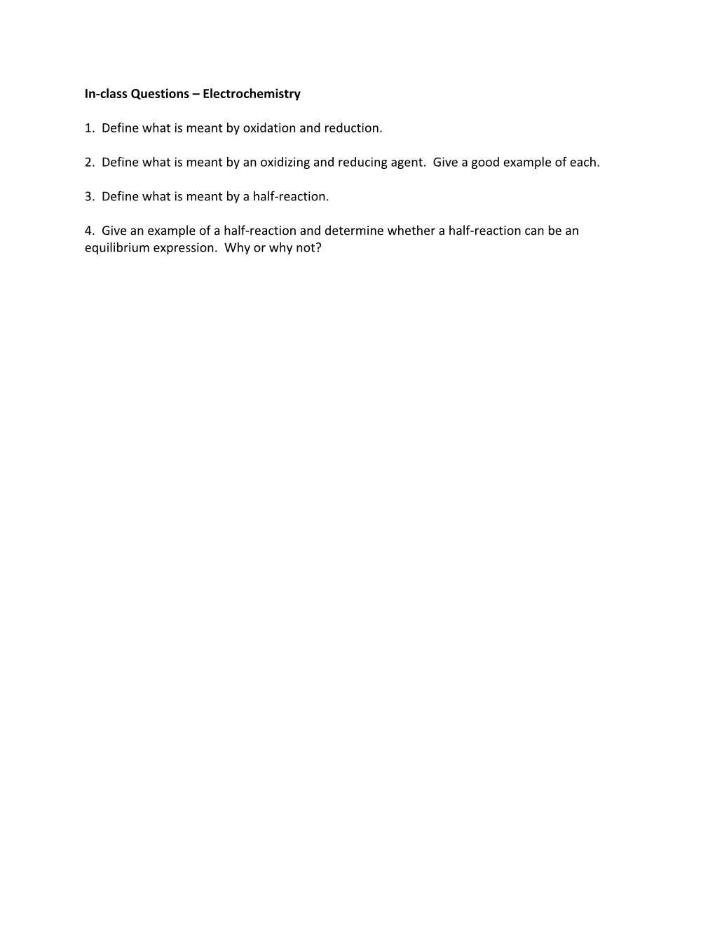 In-Class Questions Electrochemistry