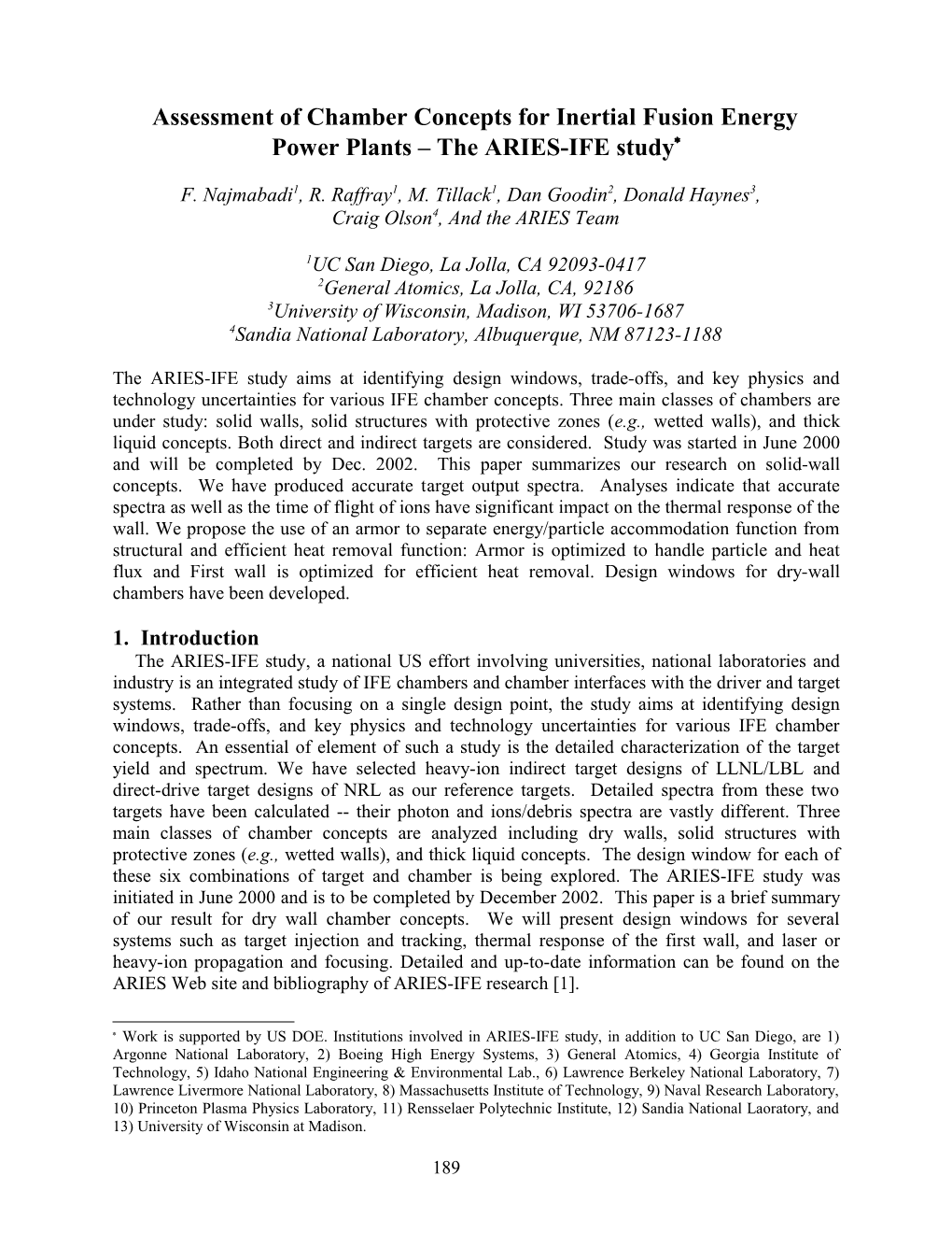 Assessment of Chamber Concepts for Inertial Fusion Energy