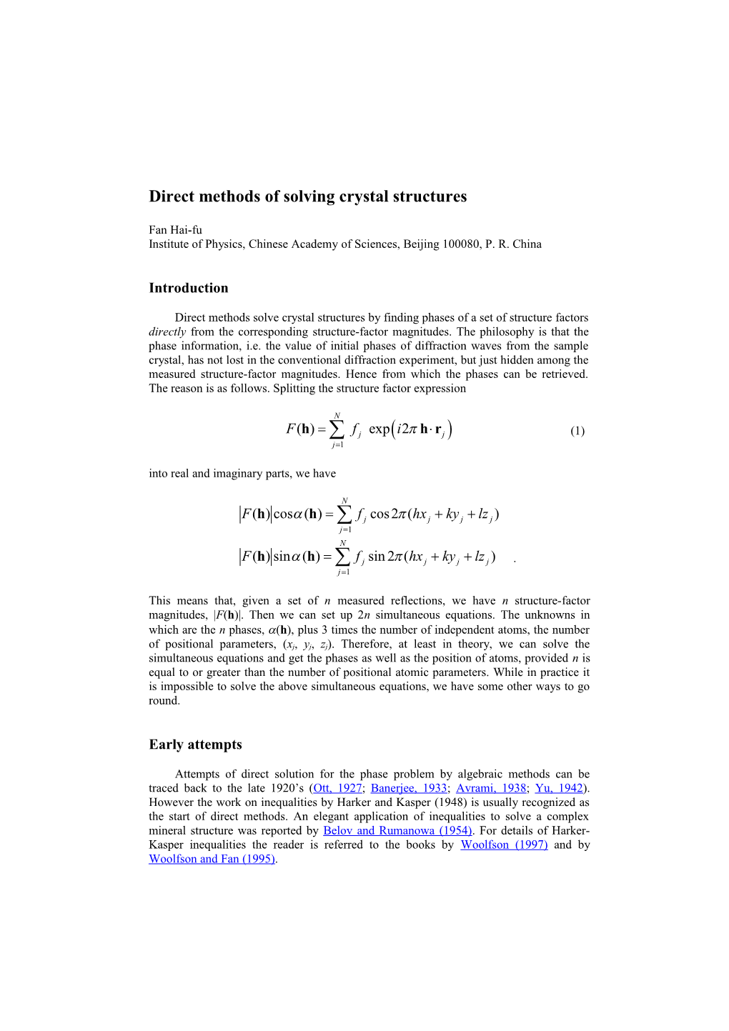 Direct Methods of Solving Crystal Structures