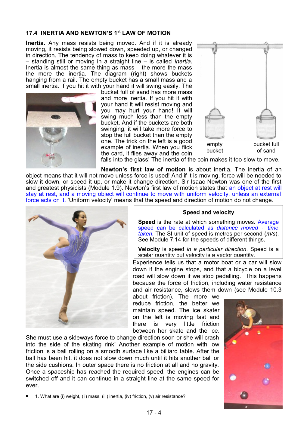 17.4 INERTIA and NEWTON S 1St LAW of MOTION