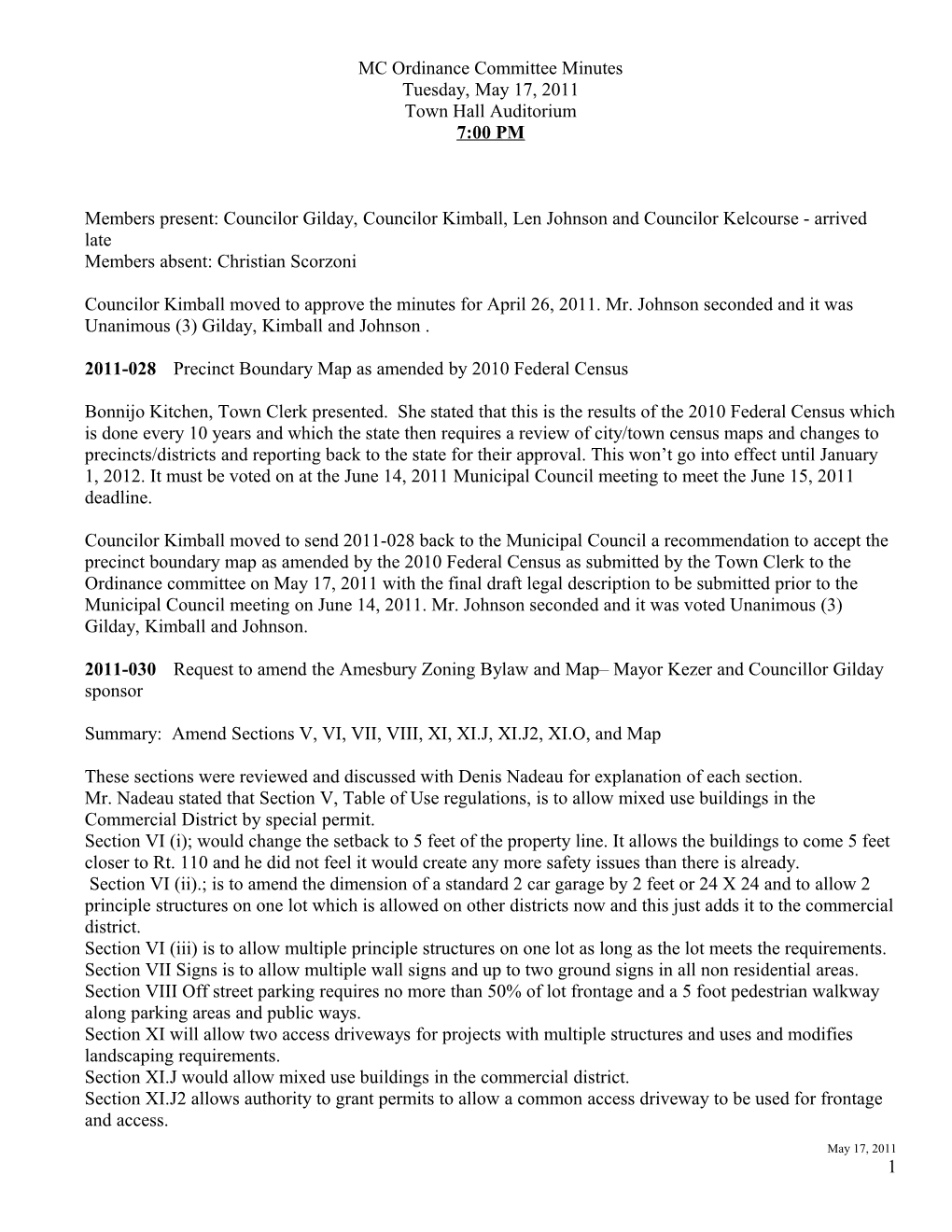 MC Ordinance Committee Minutes