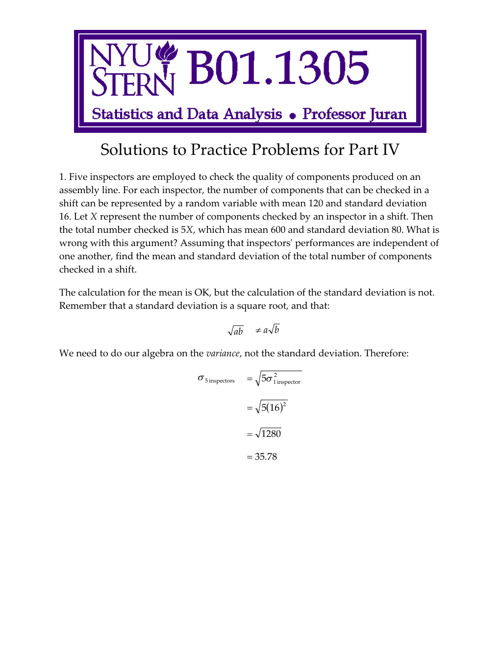 Solutions to Practice Problems for Part IV