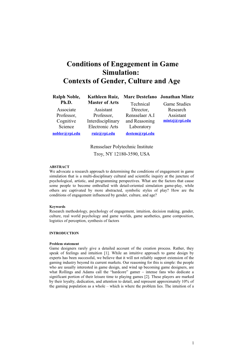Conditions of Engagement in Game Simulation: Contexts of Gender, Culture and Age