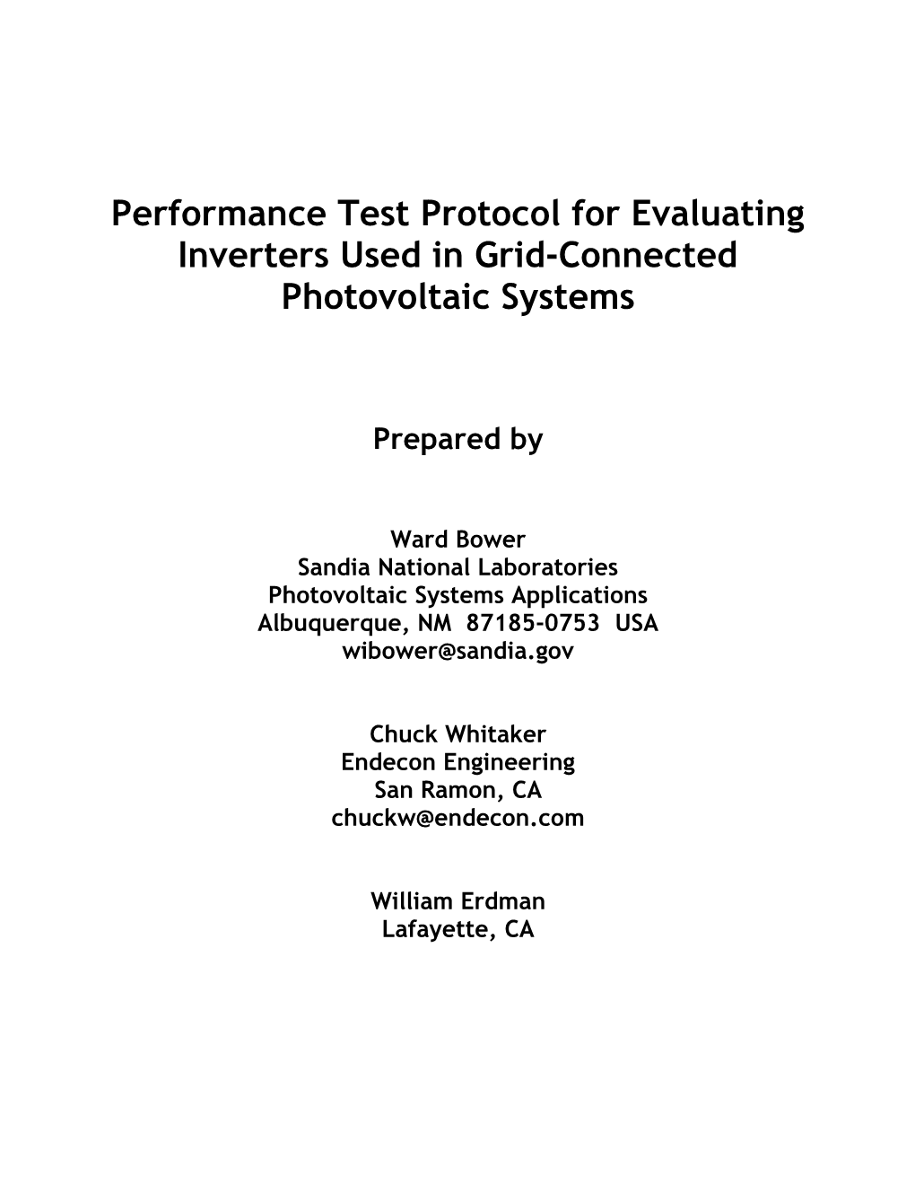 Inverter Performance Test Protocal