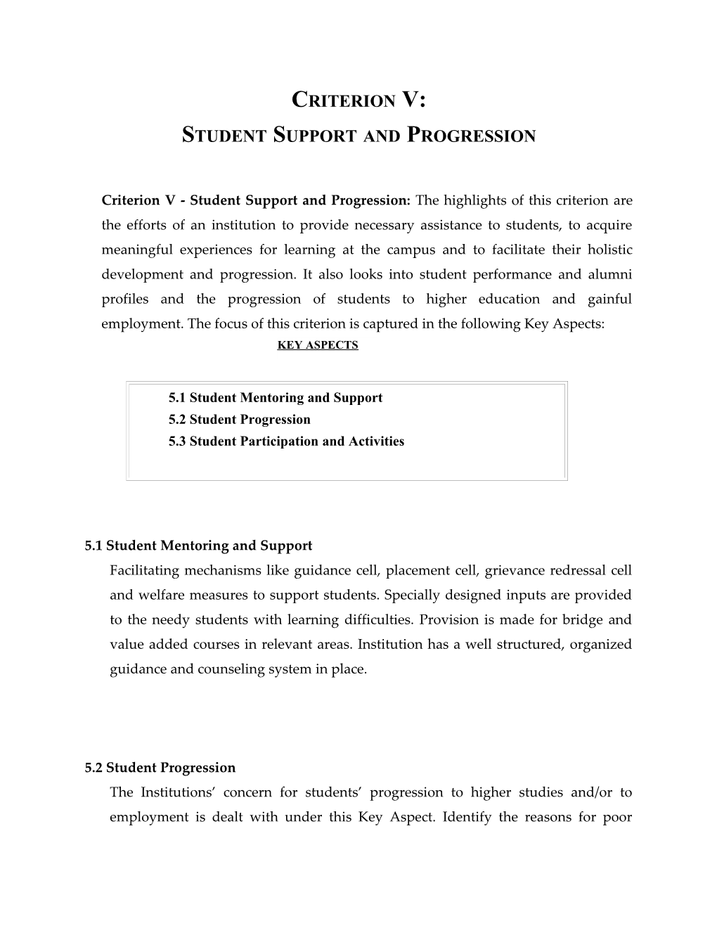 Student Support and Progression