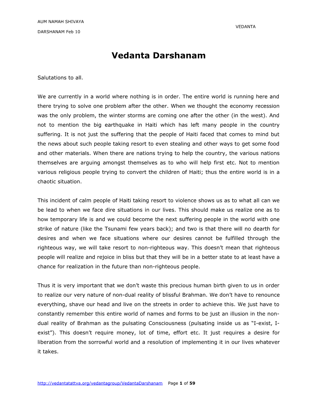 AUM NAMAH SHIVAYA VEDANTA DARSHANAM Feb 10