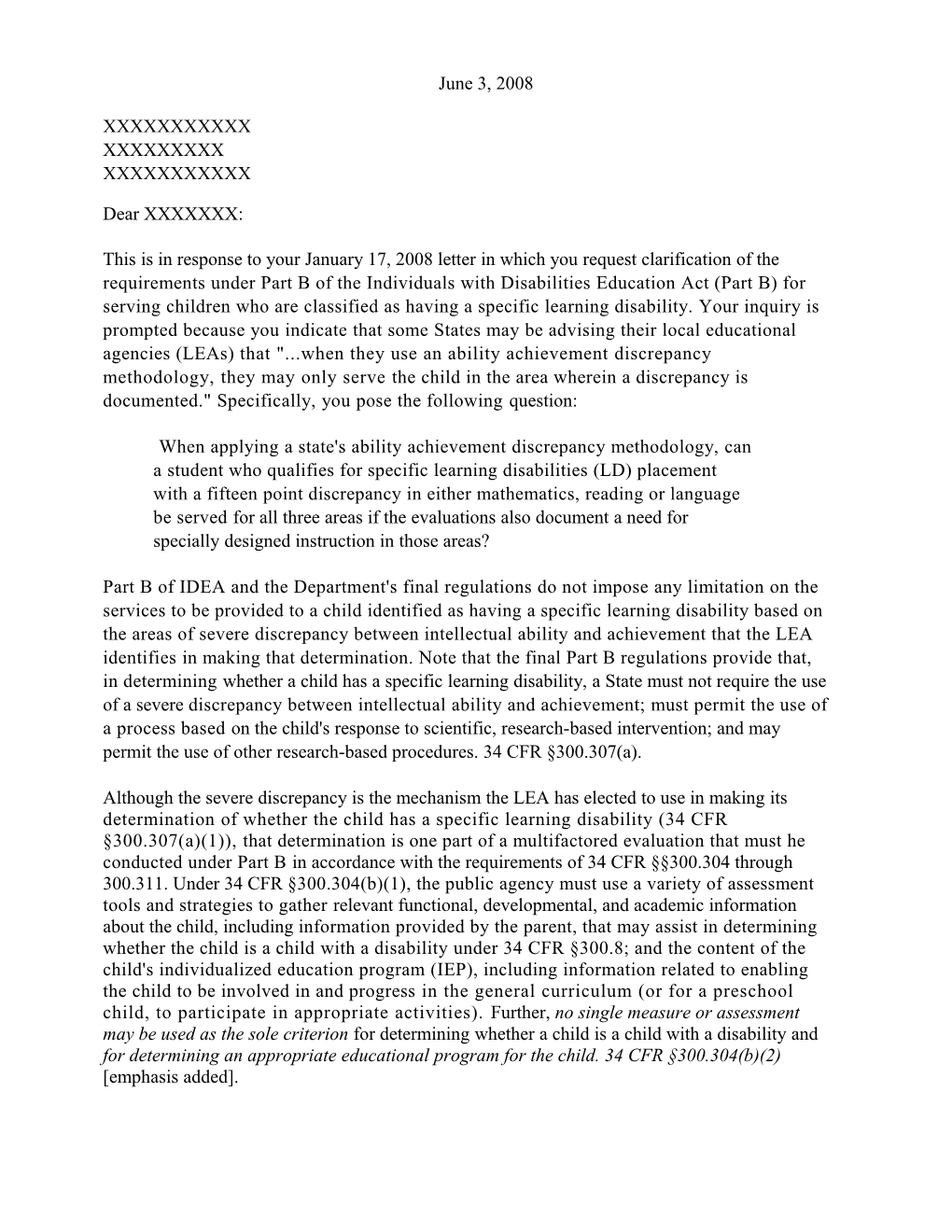 Redacted Letter Dated 06/03/08 Re: Evaluations, Parental Consent, and Reevaluations (MS Word)