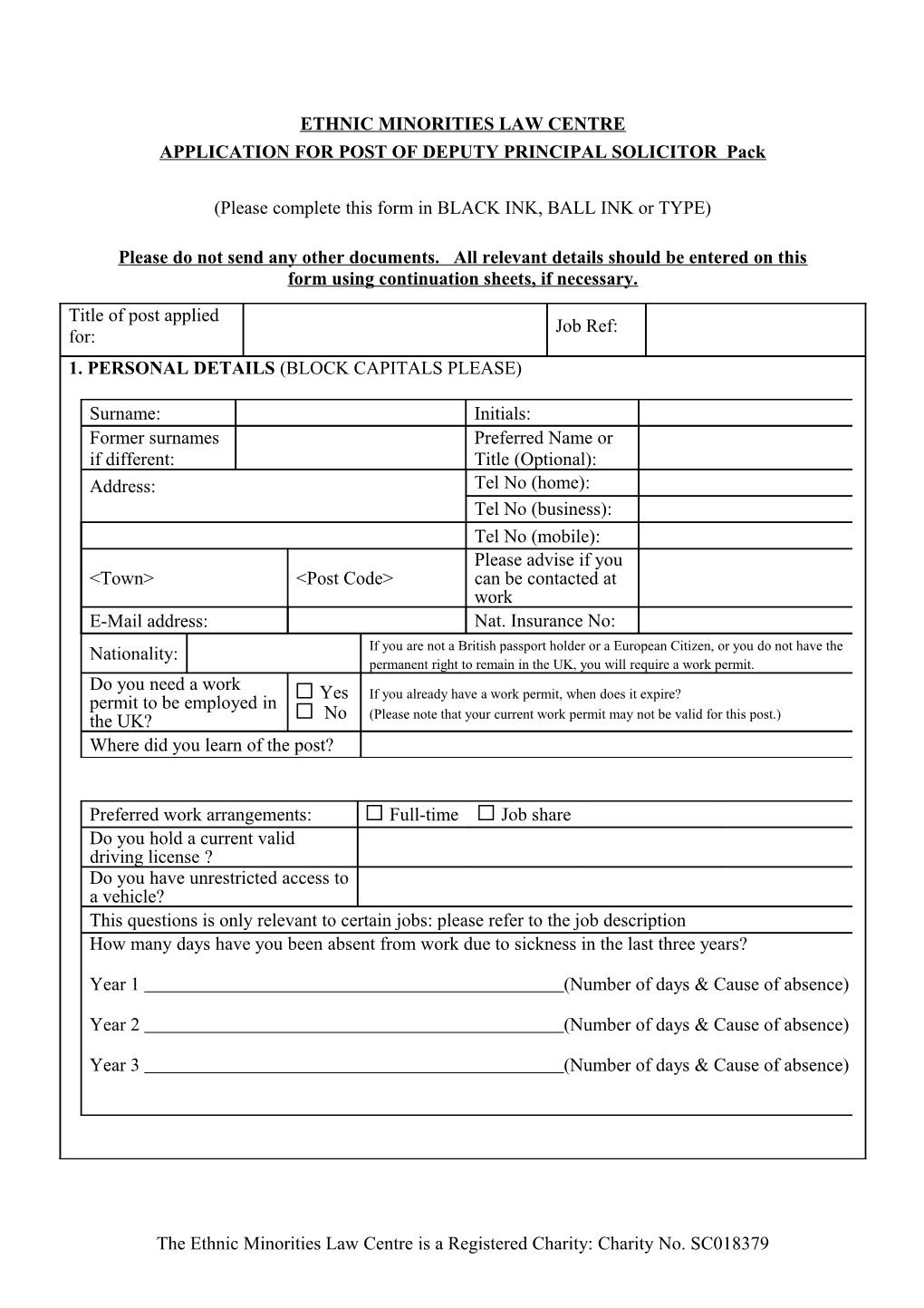 APPLICATION for POST of DEPUTY PRINCIPAL SOLICITOR Pack